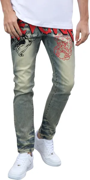 Men's Slim Fit Jeans Skinny Stretch Ripped Jeans Streetwear Distressed Destoryed Denim Pants