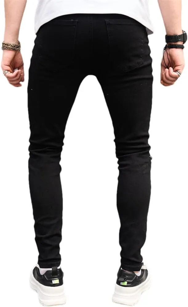 Men's Slim Fit Stretch Jeans Ripped Skinny Jeans for Men, Distressed Straight Leg Streetwear Comfort Male Pants