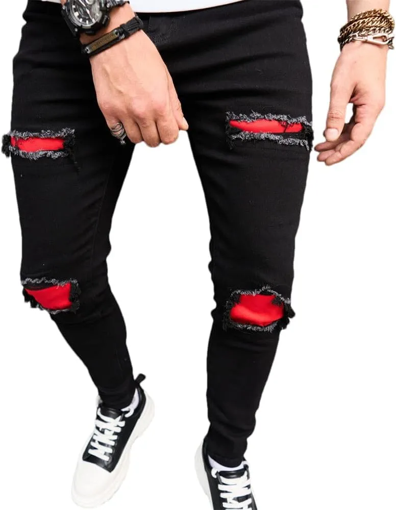 Men's Slim Fit Stretch Jeans Ripped Skinny Jeans for Men, Distressed Straight Leg Streetwear Comfort Male Pants