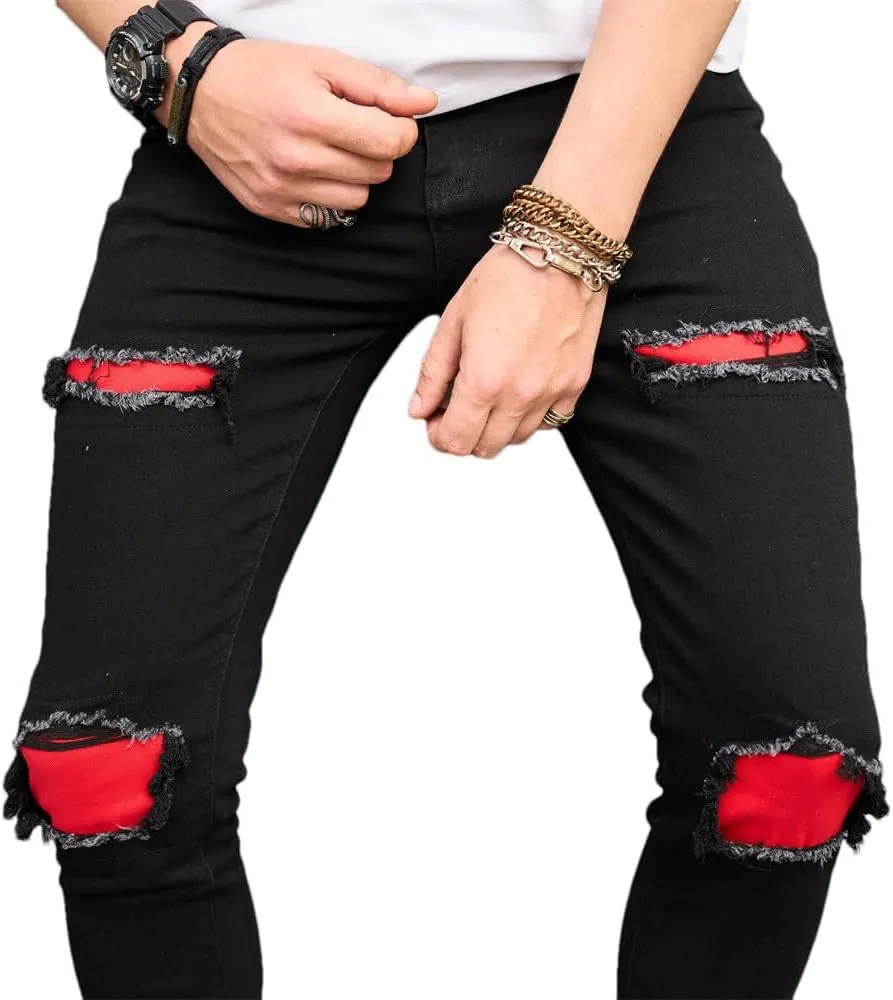Men's Slim Fit Stretch Jeans Ripped Skinny Jeans for Men, Distressed Straight Leg Streetwear Comfort Male Pants