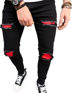Men's Slim Fit Stretch Jeans Ripped Skinny Jeans for Men, Distressed Straight Leg Streetwear Comfort Male Pants