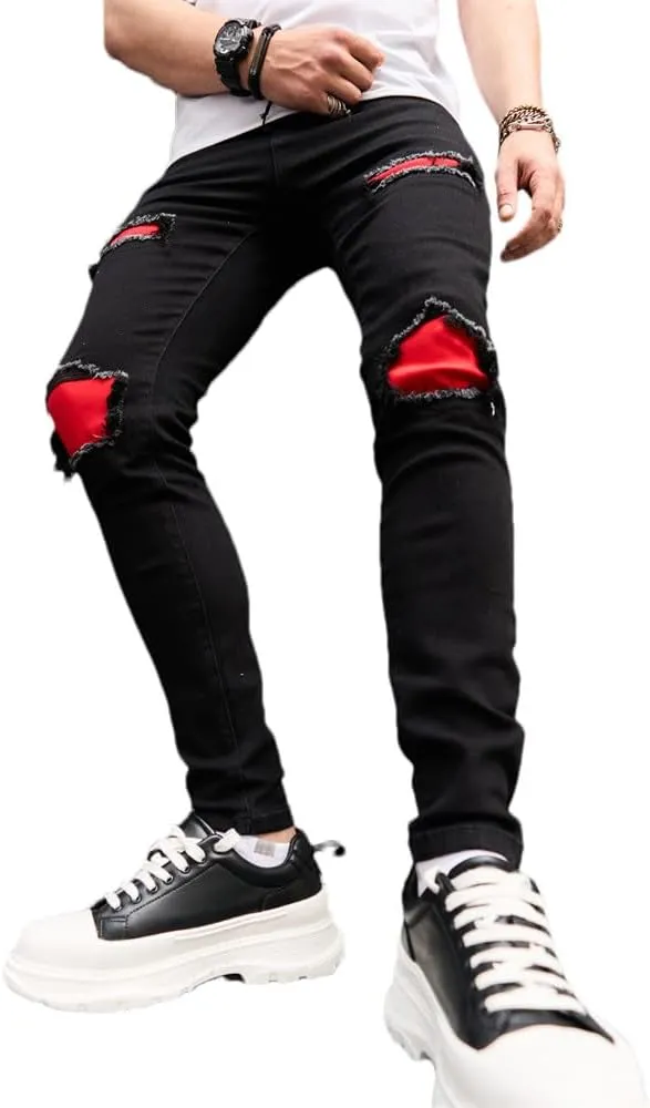Men's Slim Fit Stretch Jeans Ripped Skinny Jeans for Men, Distressed Straight Leg Streetwear Comfort Male Pants