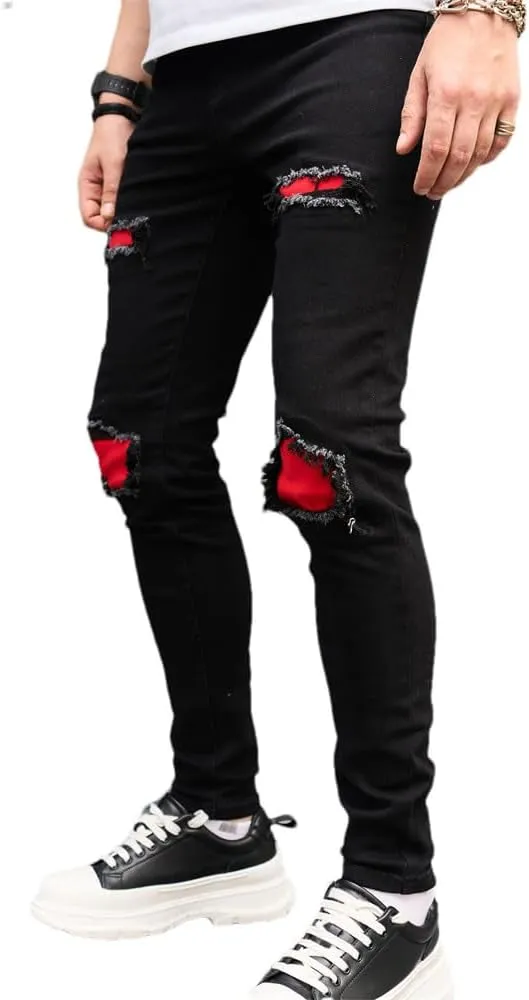 Men's Slim Fit Stretch Jeans Ripped Skinny Jeans for Men, Distressed Straight Leg Streetwear Comfort Male Pants