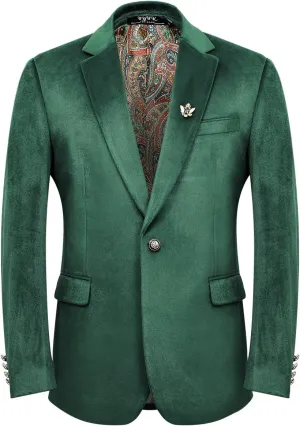 Men's Velvet Blazer for Casual Men's Blazer one-Button Lapel Tuxedo with Brooch Dinner Party Wedding Prom Party