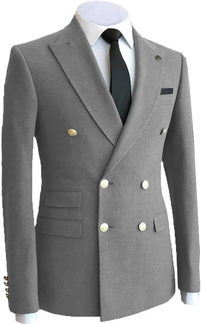 Mens Wedding Suits Jacket Formal Double Breasted Slim Fit Wool Blend Blazers Tuxedos Prom Dress Coat