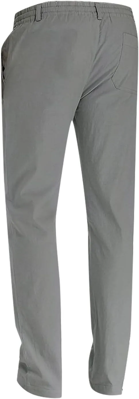 Mens Work Pants Drawstring Elastic Waist Business Casual Trousers Loose Straight Leg Summer Pull On Pants with Pocket