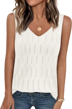 MEROKEETY Women's 2025 Summer Knit Tank Top V Neck Sleeveless Casual Trendy Crochet Lightweight Sweater Vest