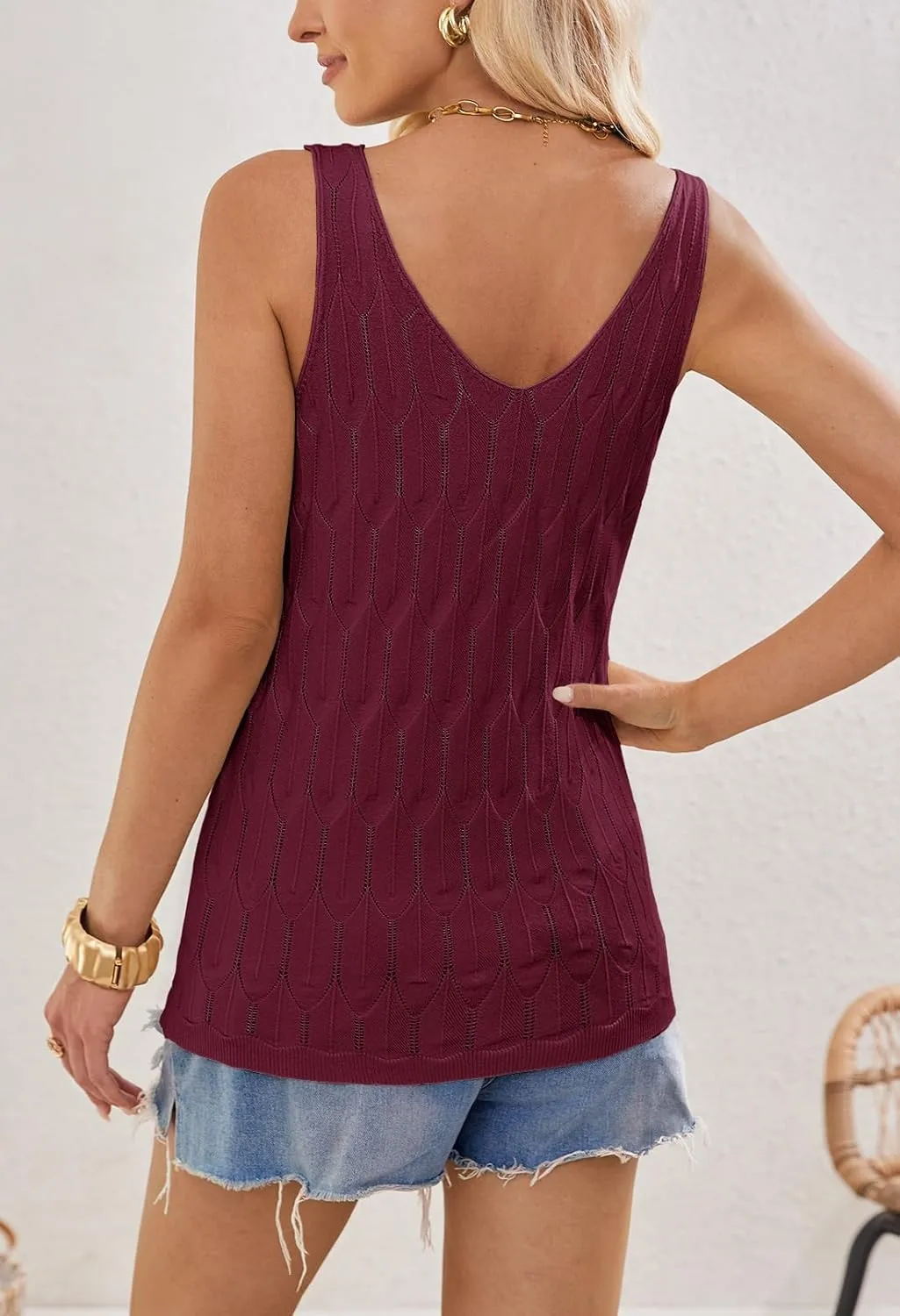 MEROKEETY Women's 2025 Summer Knit Tank Top V Neck Sleeveless Casual Trendy Crochet Lightweight Sweater Vest