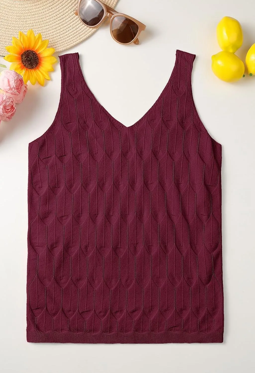 MEROKEETY Women's 2025 Summer Knit Tank Top V Neck Sleeveless Casual Trendy Crochet Lightweight Sweater Vest