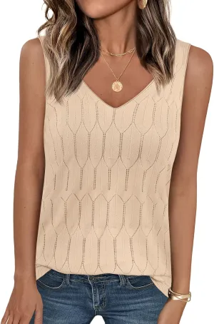 MEROKEETY Women's 2025 Summer Knit Tank Top V Neck Sleeveless Casual Trendy Crochet Lightweight Sweater Vest
