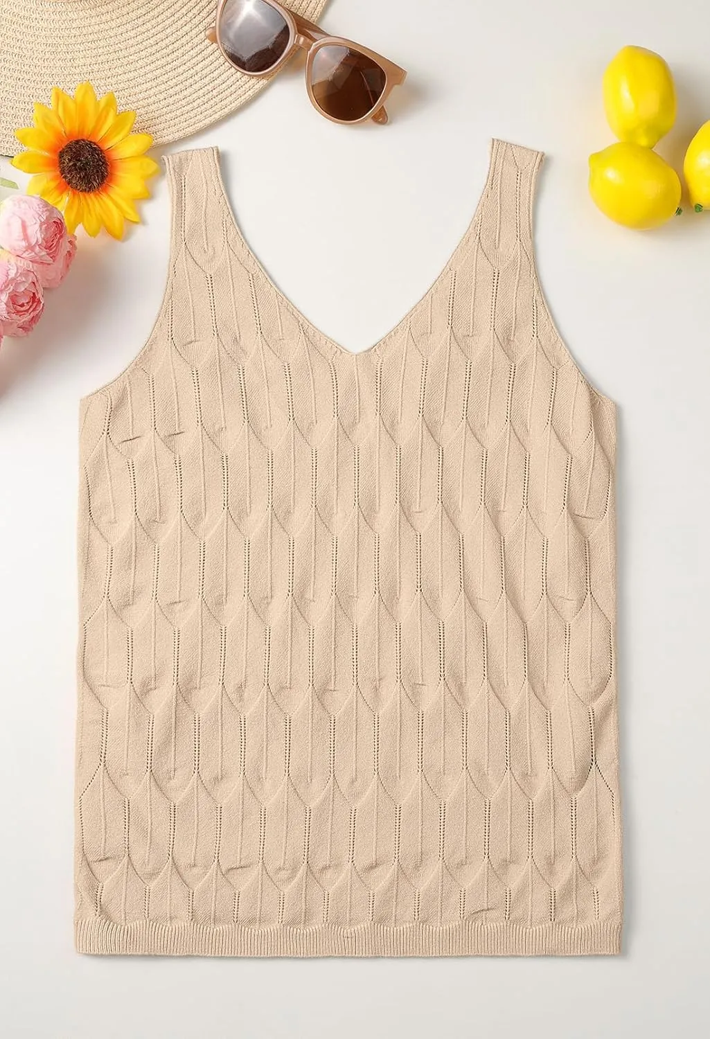 MEROKEETY Women's 2025 Summer Knit Tank Top V Neck Sleeveless Casual Trendy Crochet Lightweight Sweater Vest