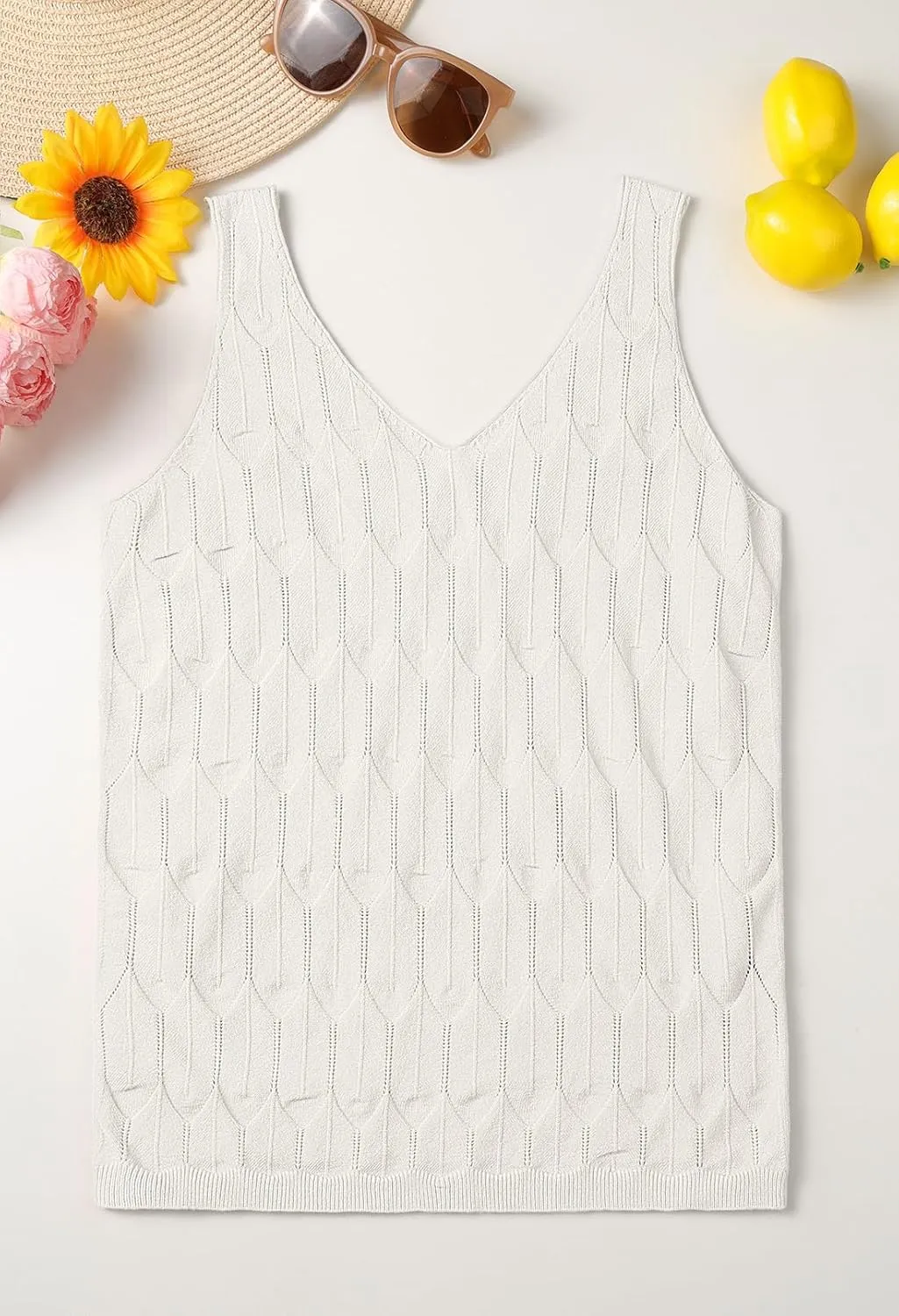 MEROKEETY Women's 2025 Summer Knit Tank Top V Neck Sleeveless Casual Trendy Crochet Lightweight Sweater Vest