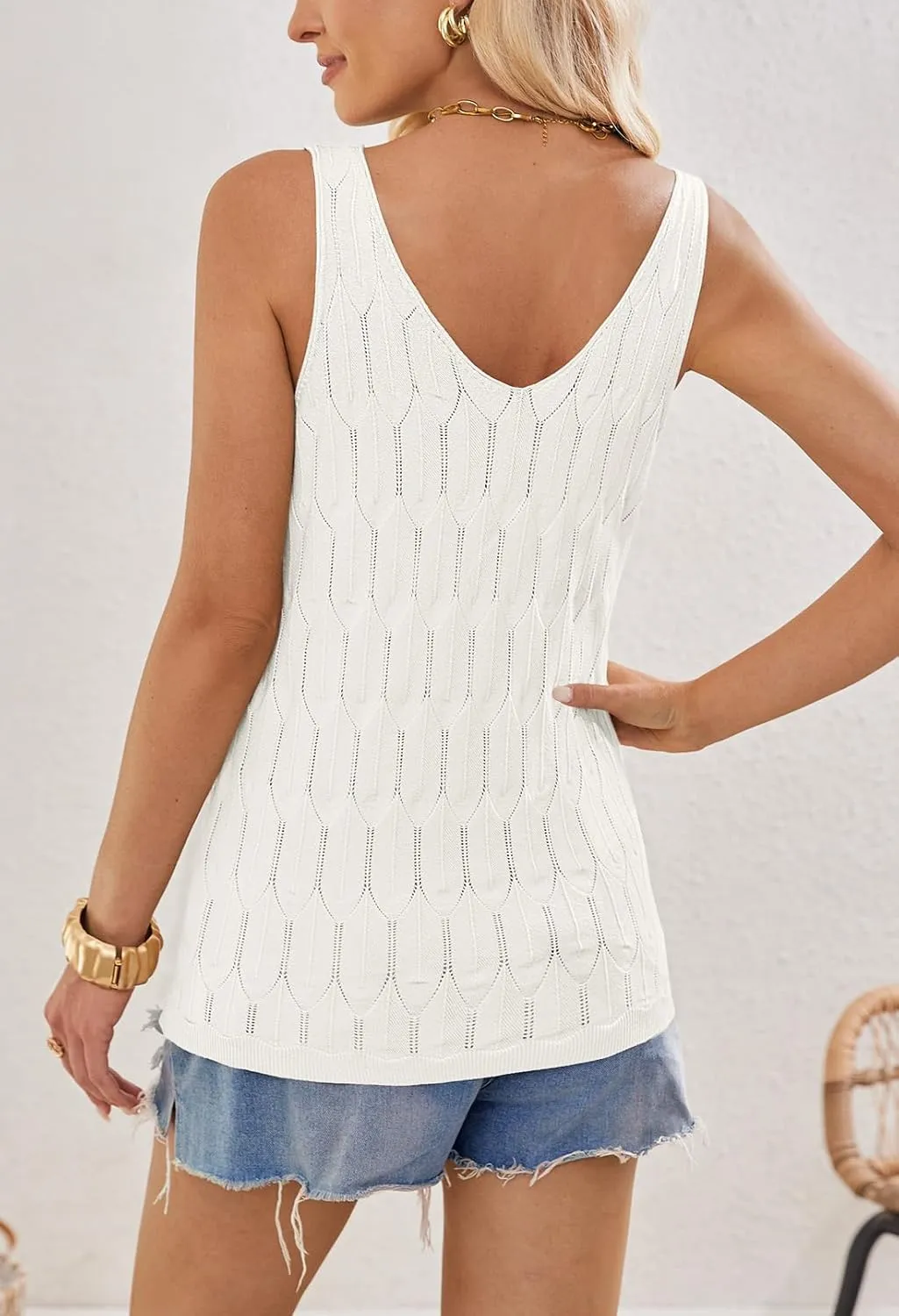MEROKEETY Women's 2025 Summer Knit Tank Top V Neck Sleeveless Casual Trendy Crochet Lightweight Sweater Vest