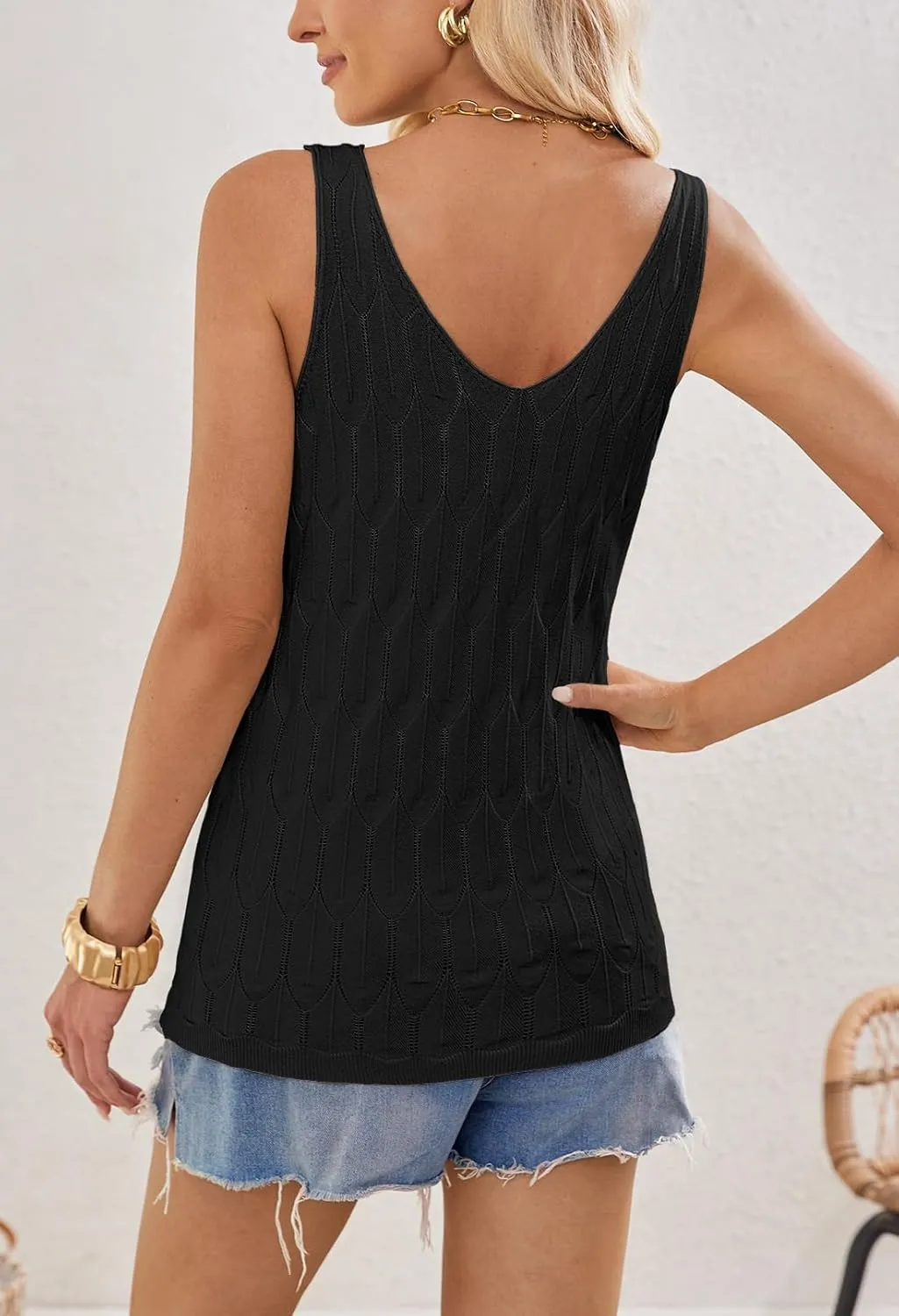 MEROKEETY Women's 2025 Summer Knit Tank Top V Neck Sleeveless Casual Trendy Crochet Lightweight Sweater Vest