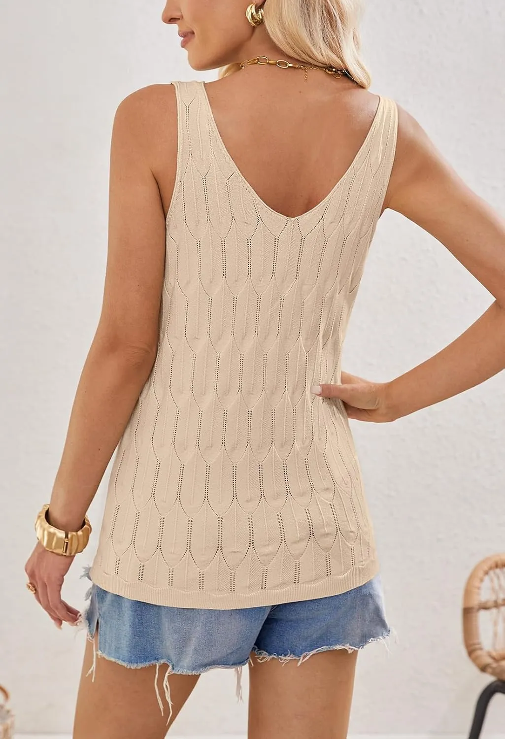 MEROKEETY Women's 2025 Summer Knit Tank Top V Neck Sleeveless Casual Trendy Crochet Lightweight Sweater Vest