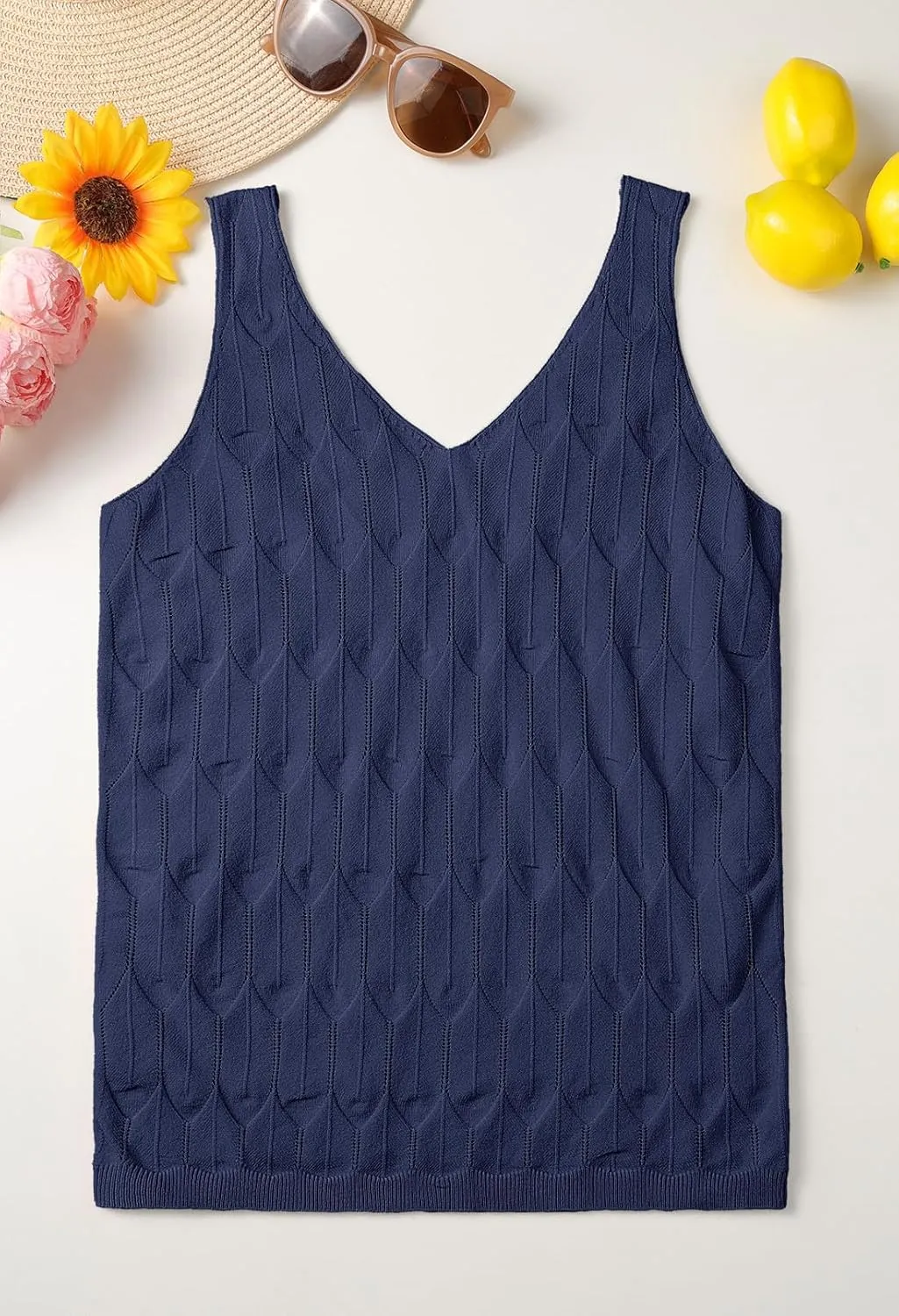MEROKEETY Women's 2025 Summer Knit Tank Top V Neck Sleeveless Casual Trendy Crochet Lightweight Sweater Vest