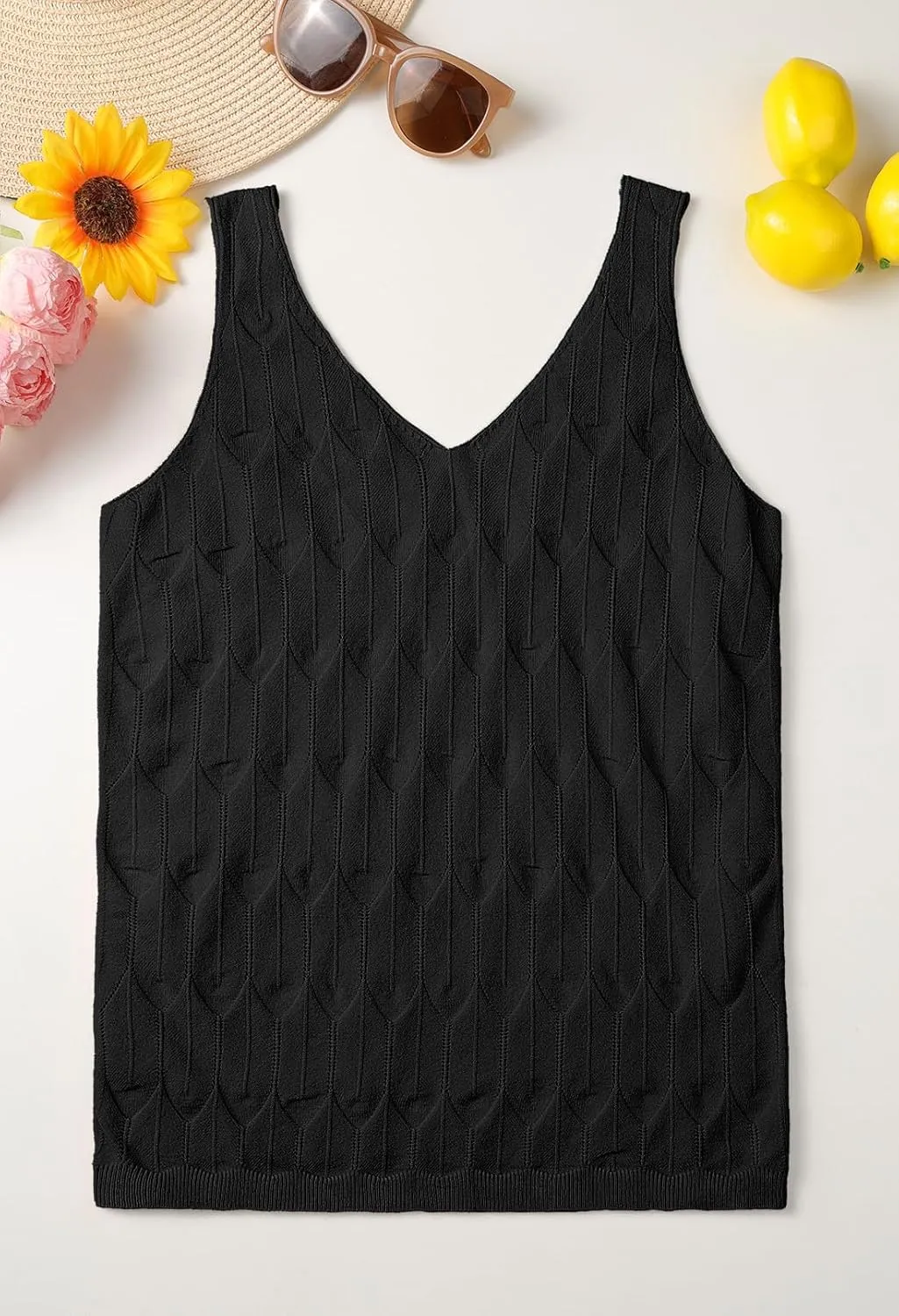 MEROKEETY Women's 2025 Summer Knit Tank Top V Neck Sleeveless Casual Trendy Crochet Lightweight Sweater Vest