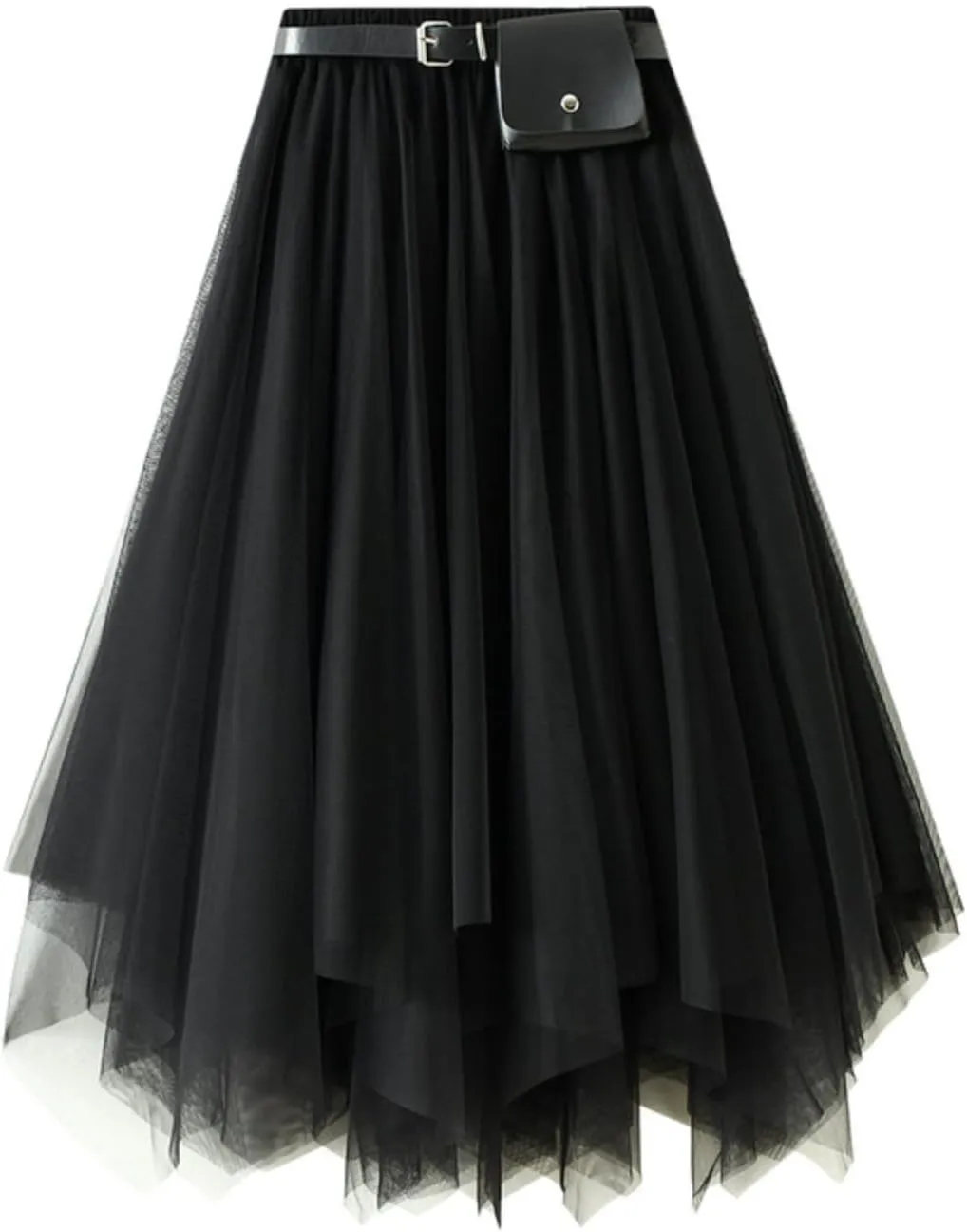 Mesh Layered Midi Irregular Tulle Skirt Women Summer High Waist Up Party Petticoat Skirt Women's Elegant Mint