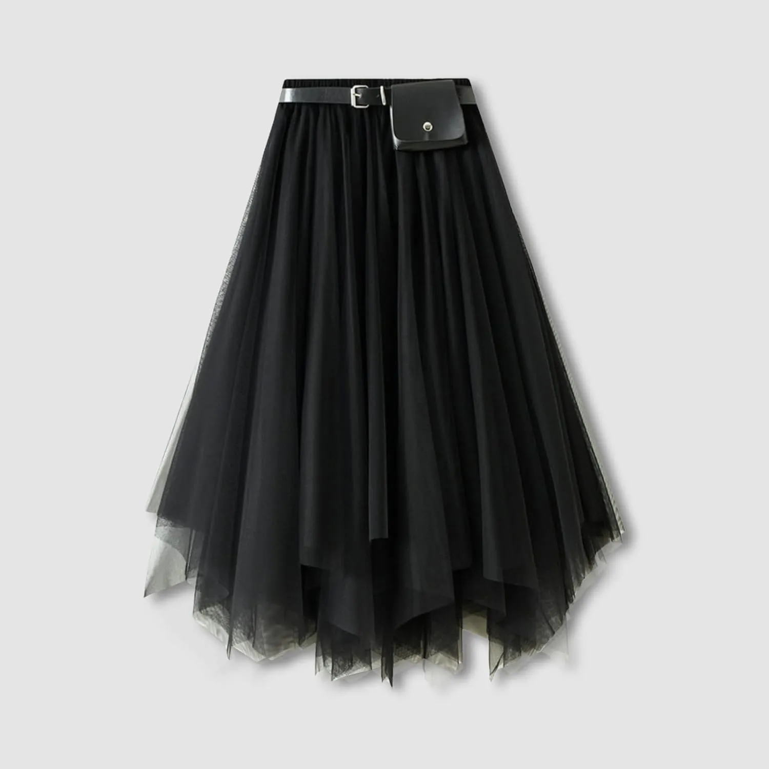 Mesh Layered Midi Irregular Tulle Skirt Women Summer High Waist Up Party Petticoat Skirt Women's Elegant Mint