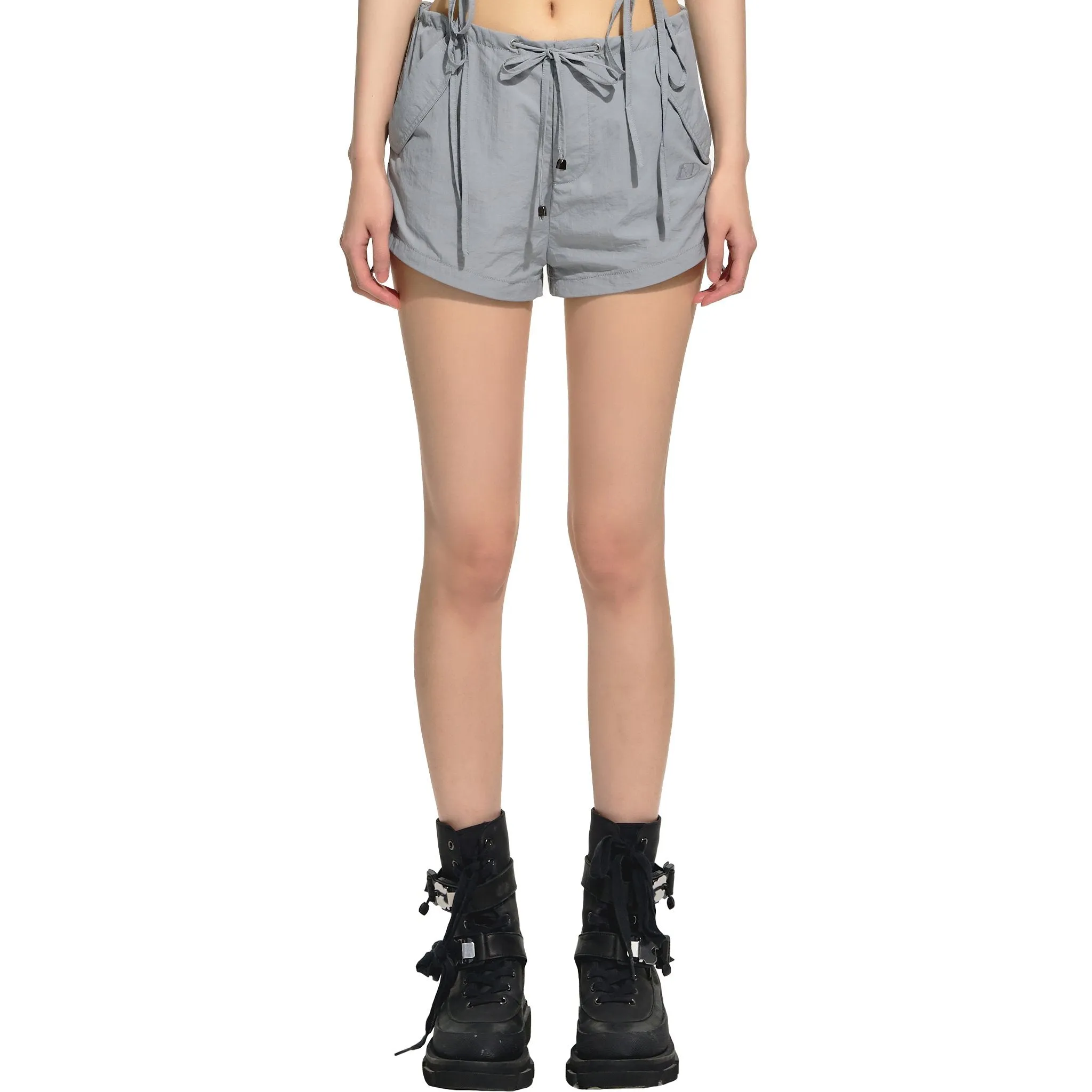 Mid-Rise Drawstring Casual Shorts Gray