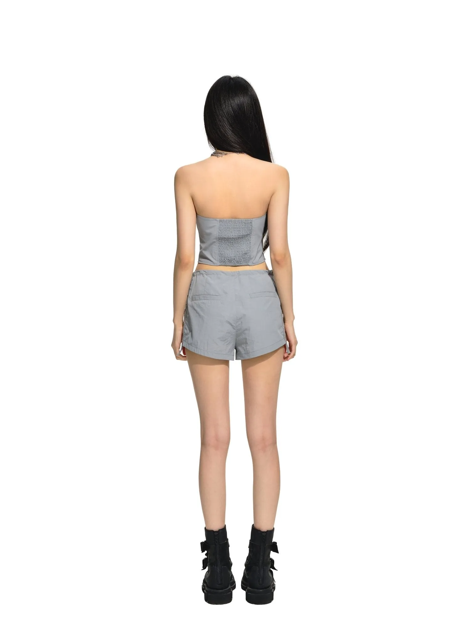 Mid-Rise Drawstring Casual Shorts Gray