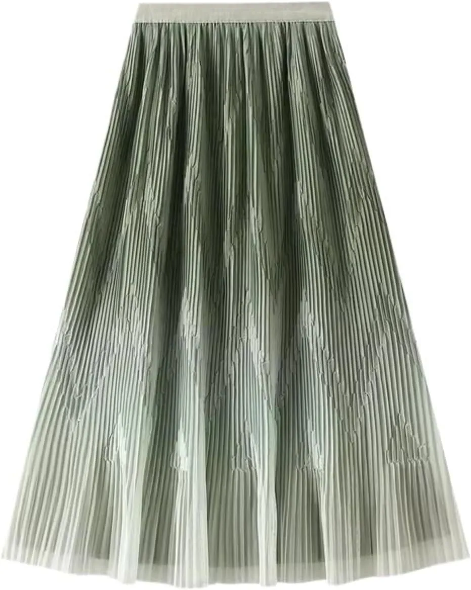 Midi Length Skirt Women Korean Elastic High Waist Casual Pleated Skirts Female
