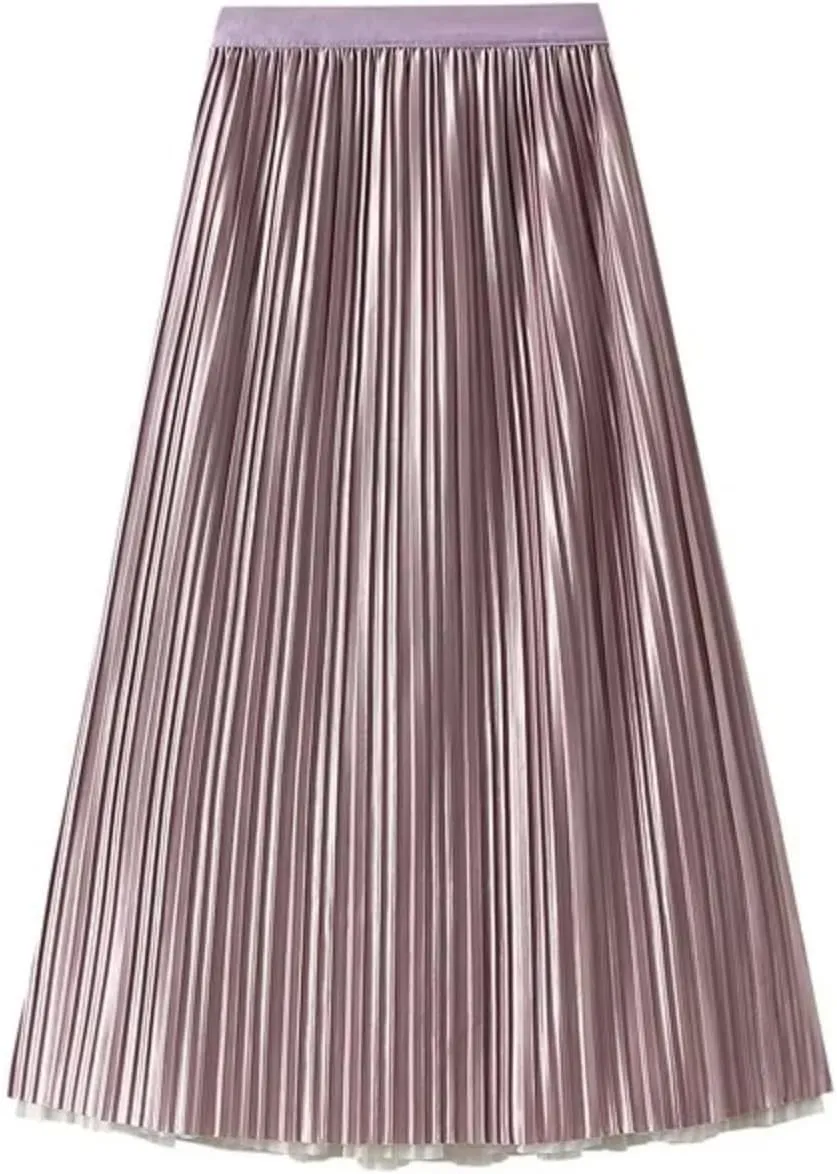 Midi Length Skirt Women Korean Elastic High Waist Casual Pleated Skirts Female