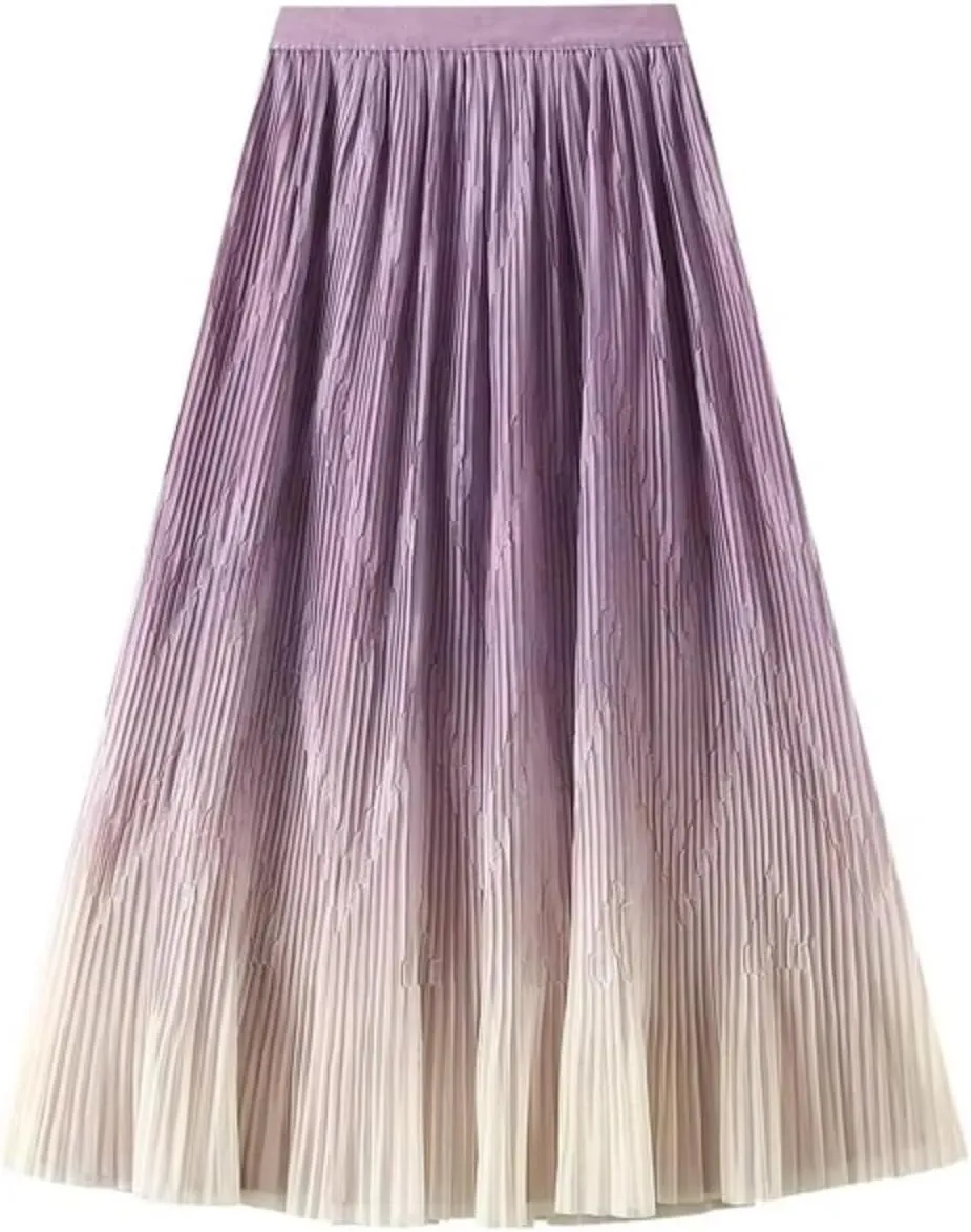 Midi Length Skirt Women Korean Elastic High Waist Casual Pleated Skirts Female