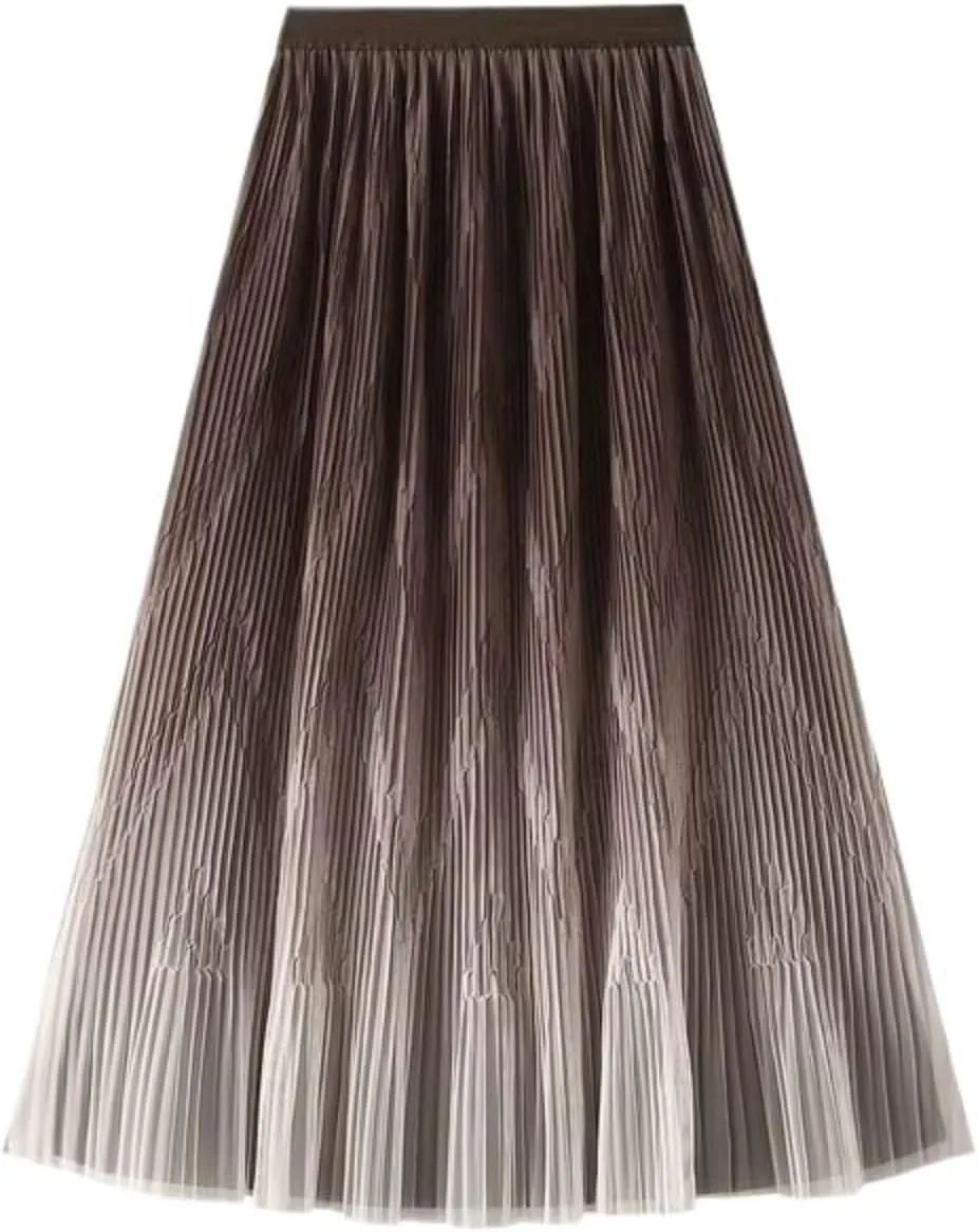 Midi Length Skirt Women Korean Elastic High Waist Casual Pleated Skirts Female