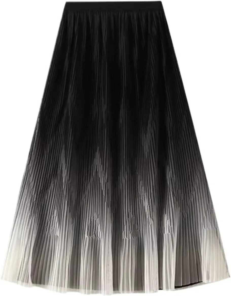 Midi Length Skirt Women Korean Elastic High Waist Casual Pleated Skirts Female