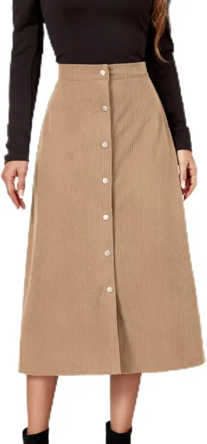 Midi Skirts for Women Trendy Corduroy Skirt Button Down High Waisted Dressy Business Casual A Line Elegant Dress 2025