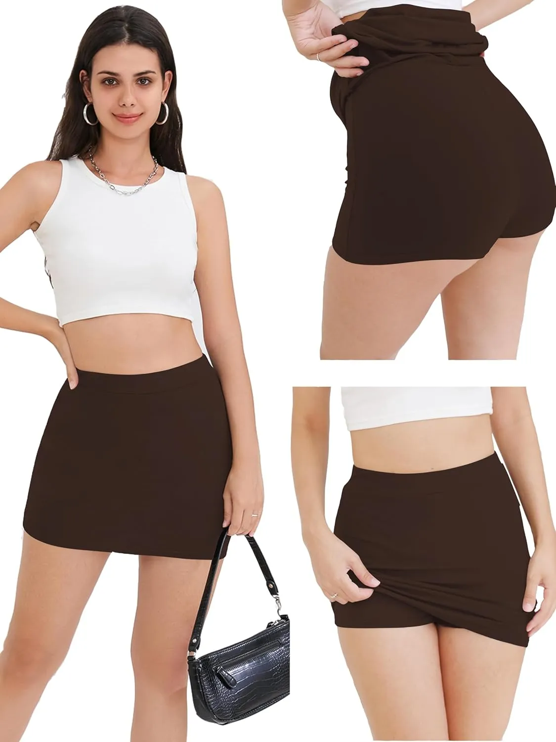 Mini Skirt Skort for Women Pencil Bodycon Short Skirts with Shorts Underneath Cargo Skirt Sexy Mid-Waisted