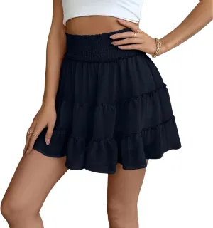 Mini Skirts with Shorts for Women Cute Summer High Waisted Tiered Ruffle Short Skirt Flowy Beach Chiffon Skirt