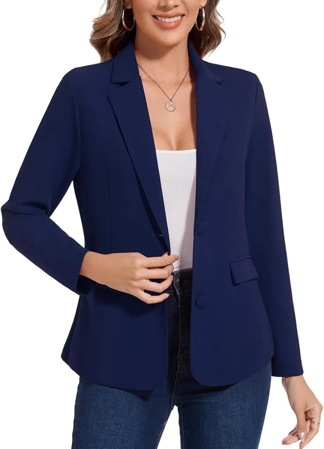 MINTLIMIT Blazers for Women Long Sleeve Button Front Blazer Notch Lapel Casual Work Office Suit Jackets with Pocket