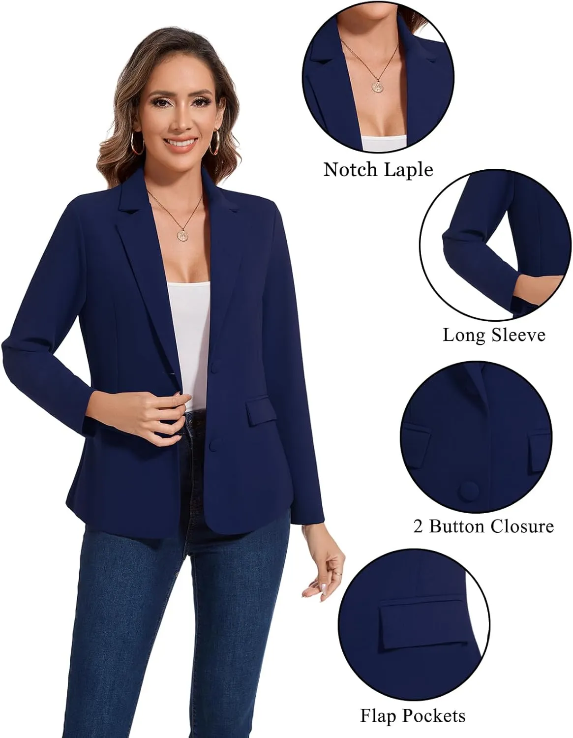 MINTLIMIT Blazers for Women Long Sleeve Button Front Blazer Notch Lapel Casual Work Office Suit Jackets with Pocket