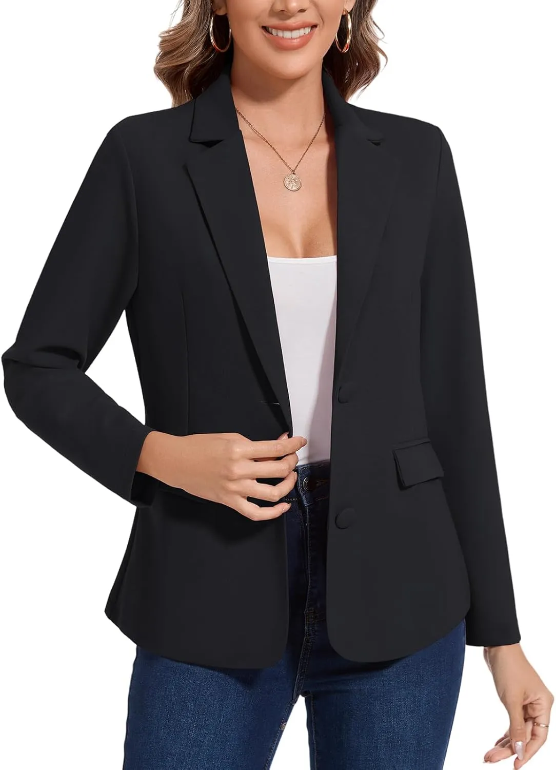 MINTLIMIT Blazers for Women Long Sleeve Button Front Blazer Notch Lapel Casual Work Office Suit Jackets with Pocket