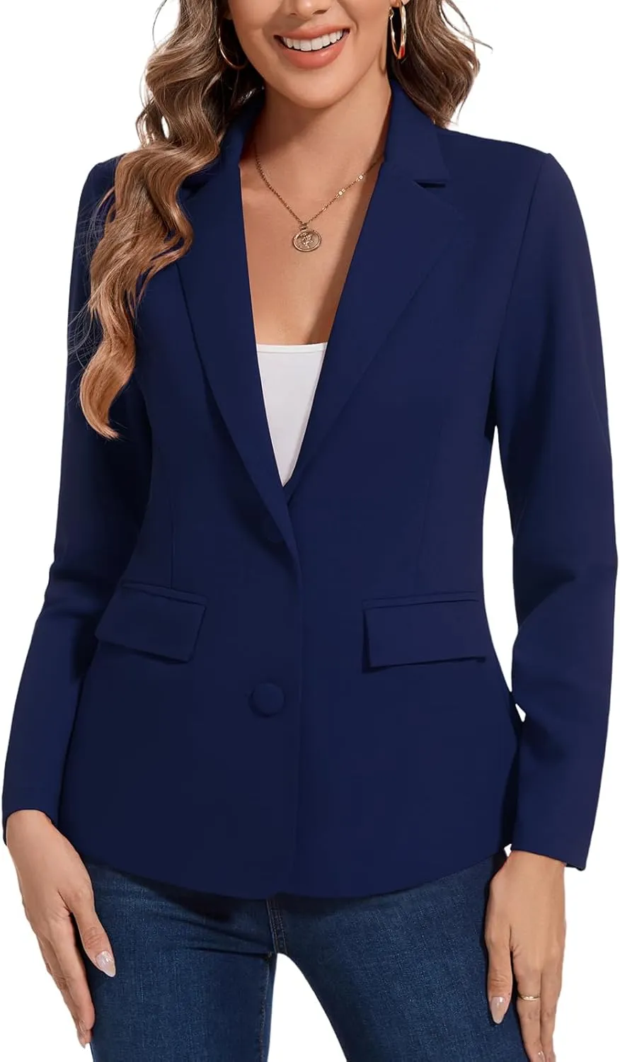 MINTLIMIT Blazers for Women Long Sleeve Button Front Blazer Notch Lapel Casual Work Office Suit Jackets with Pocket