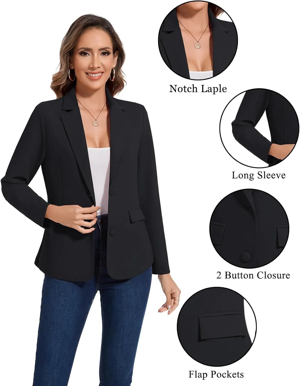 MINTLIMIT Blazers for Women Long Sleeve Button Front Blazer Notch Lapel Casual Work Office Suit Jackets with Pocket