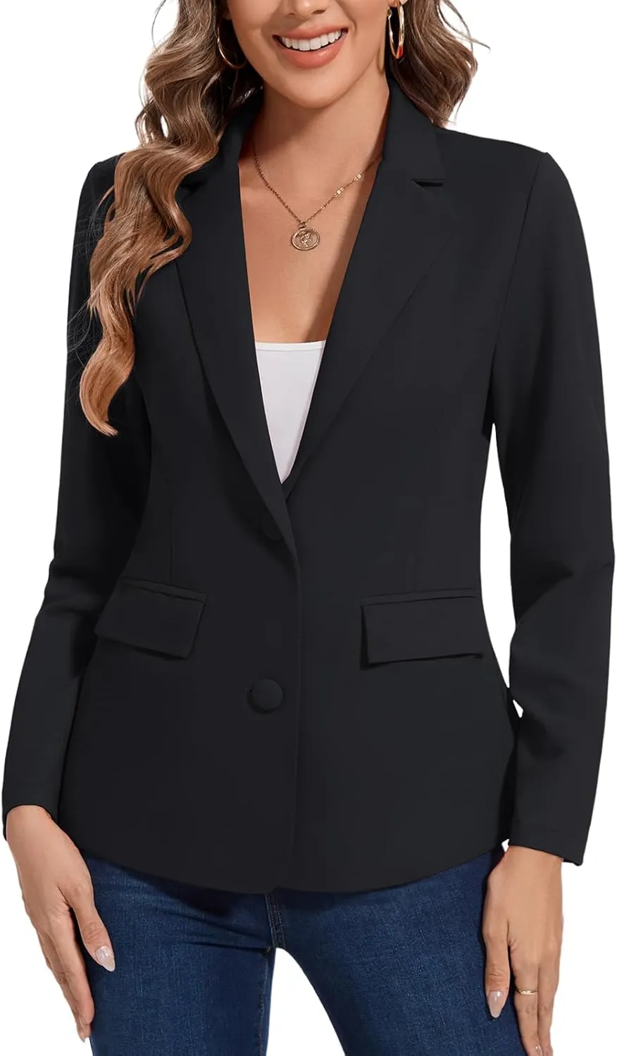 MINTLIMIT Blazers for Women Long Sleeve Button Front Blazer Notch Lapel Casual Work Office Suit Jackets with Pocket