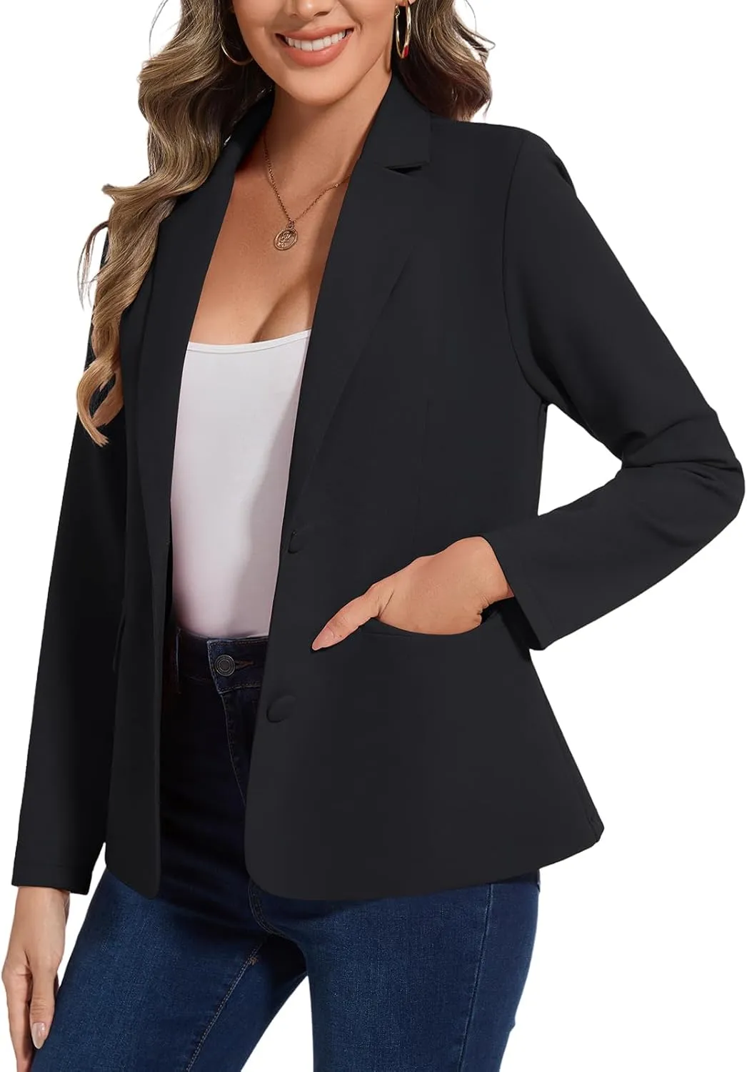 MINTLIMIT Blazers for Women Long Sleeve Button Front Blazer Notch Lapel Casual Work Office Suit Jackets with Pocket