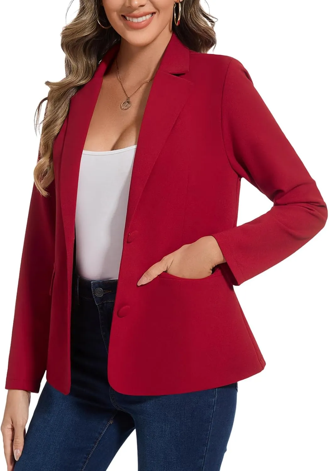 MINTLIMIT Blazers for Women Long Sleeve Button Front Blazer Notch Lapel Casual Work Office Suit Jackets with Pocket