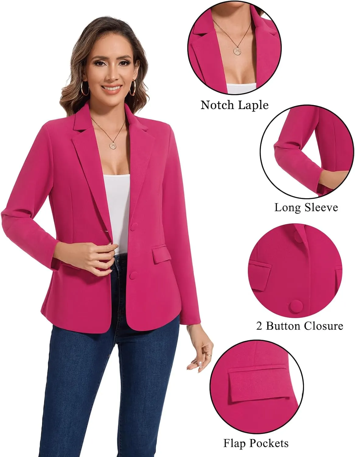 MINTLIMIT Blazers for Women Long Sleeve Button Front Blazer Notch Lapel Casual Work Office Suit Jackets with Pocket
