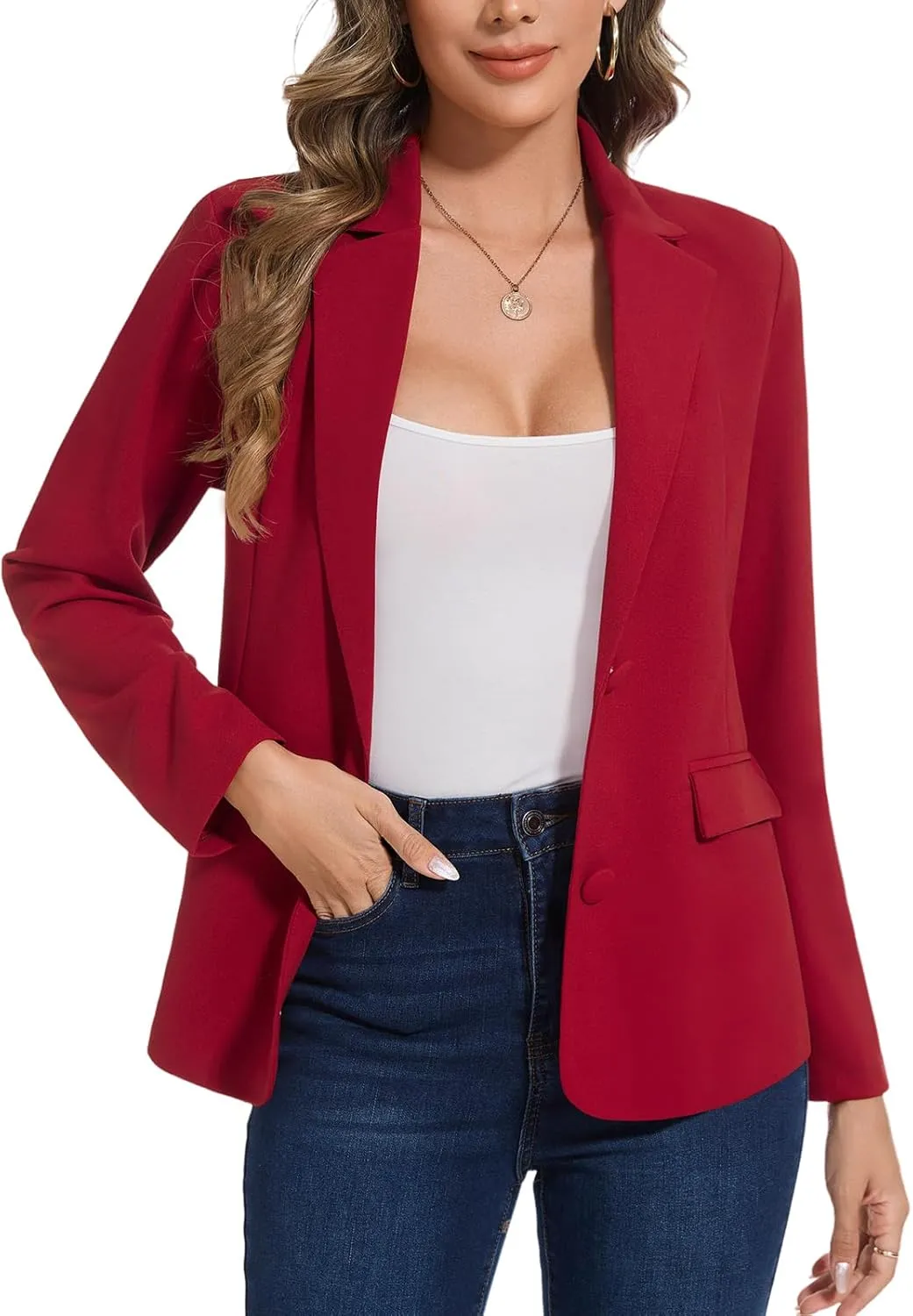 MINTLIMIT Blazers for Women Long Sleeve Button Front Blazer Notch Lapel Casual Work Office Suit Jackets with Pocket