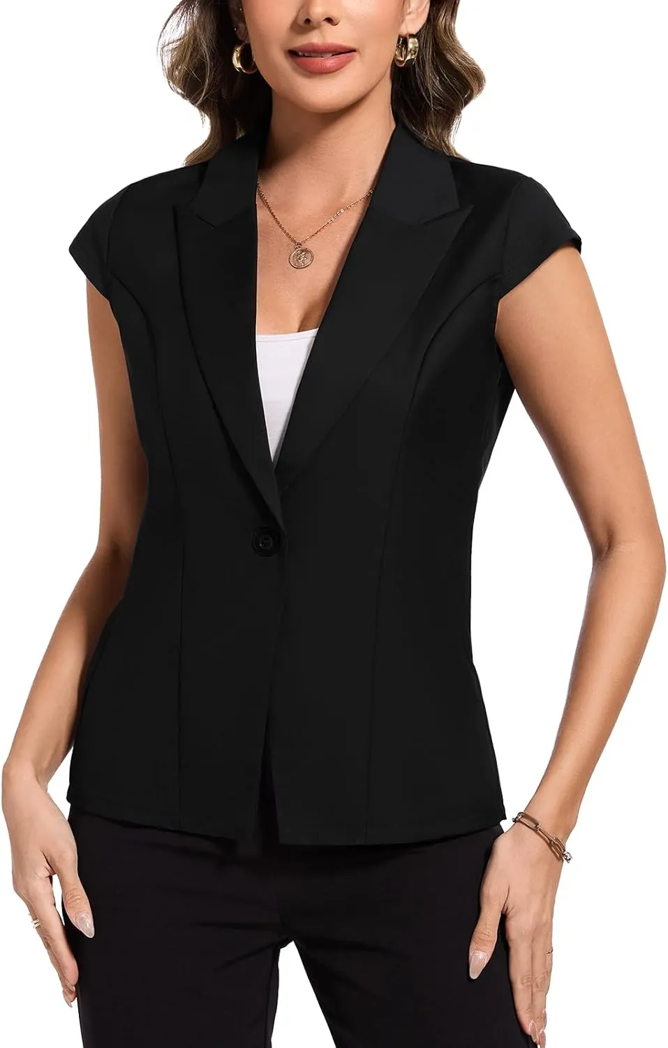 MINTLIMIT Cap Short Sleeve Blazers for Women Dressy Casual Lightweight Button Front Jacket Notch Lapel Work Office Blazer