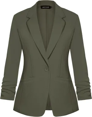 MINTLIMIT Womens Casual Blazer Jacket Suits Lapel Button 3/4 Sleeve Pockets Blazer Formal Work Office Jacket,Army Green,L