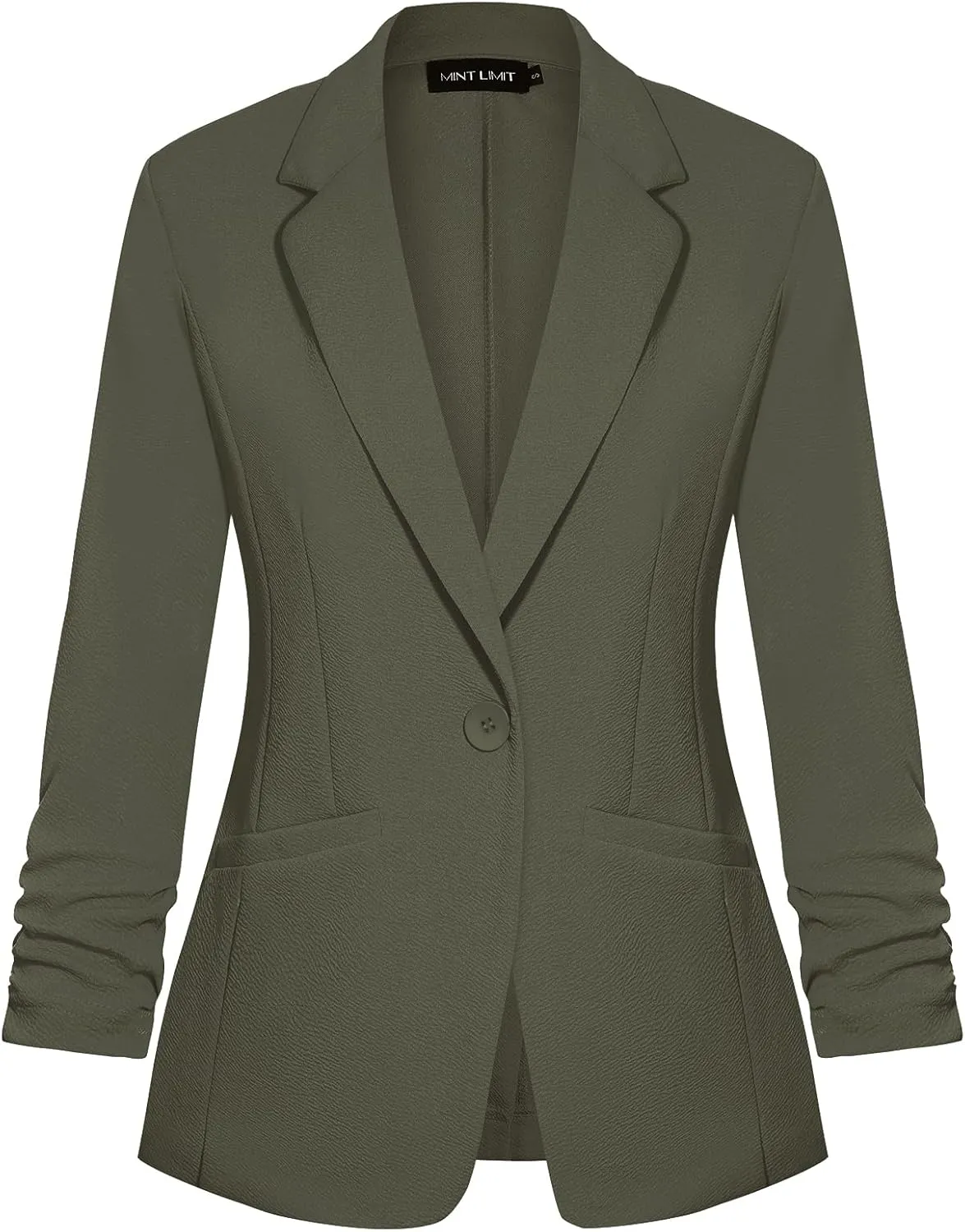 MINTLIMIT Womens Casual Blazer Jacket Suits Lapel Button 3/4 Sleeve Pockets Blazer Formal Work Office Jacket,Army Green,L