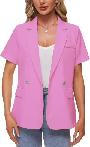 MINTLIMIT Womens Casual Blazer Short Sleeve Lapel Buttons Work Office Blazer Open Front Suit Jackets with Pockets