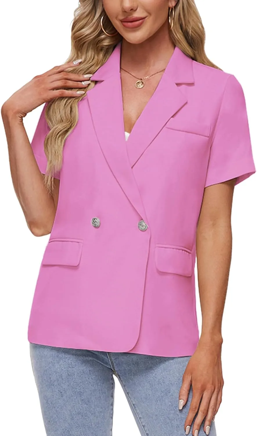 MINTLIMIT Womens Casual Blazer Short Sleeve Lapel Buttons Work Office Blazer Open Front Suit Jackets with Pockets
