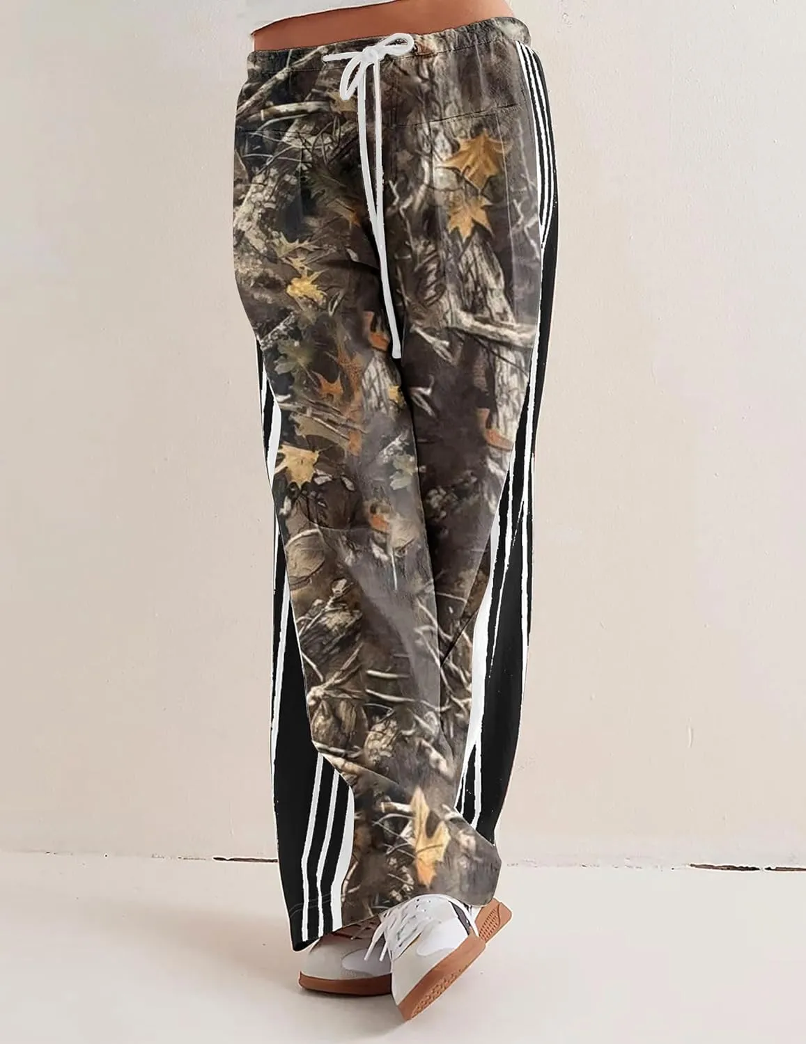 MISSACTIVER Women Side Striped Wide Leg Pants Color Block High Rise Drawstring Sweatpants Baggy Track Pants with Pockets