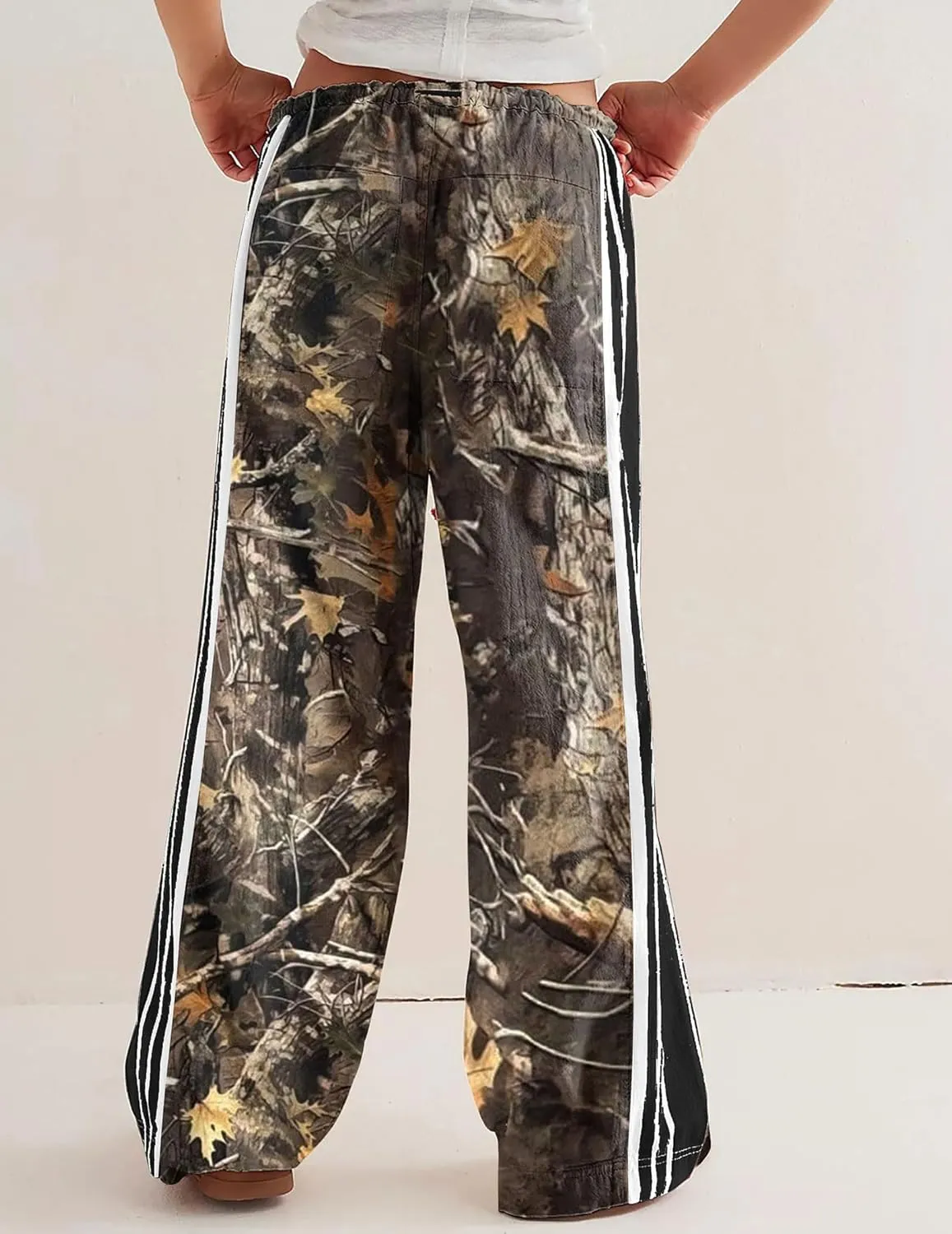 MISSACTIVER Women Side Striped Wide Leg Pants Color Block High Rise Drawstring Sweatpants Baggy Track Pants with Pockets
